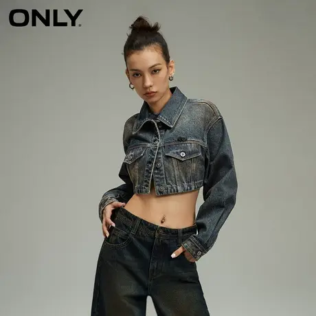 ONLY奥莱夏季时尚简约做旧翻领牛仔短款外套女商品大图