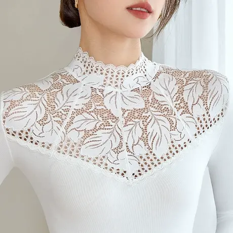 五公主蕾丝打底衫厚新款秋冬季妈妈洋气小衫内搭百搭白色时尚上衣商品大图