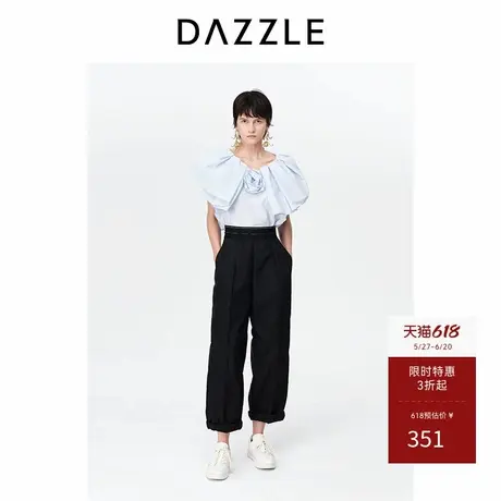 DAZZLE地素奥莱无袖衬衫春秋装条纹立体裁剪领口玫瑰上衣女图片