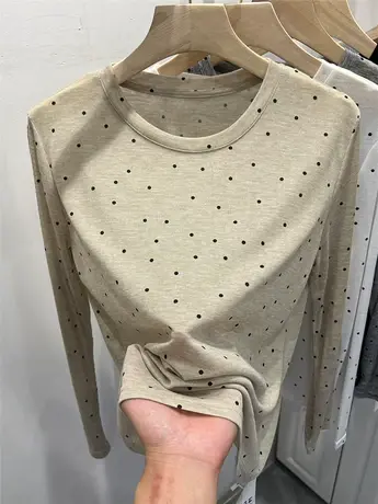 小清新波点柔软轻薄款长袖T恤女2024春夏新款洋气空调防晒衫上衣商品大图