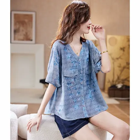 宝诗黎【新品价258元】V领刺绣泡泡袖衬衫S0165商品大图