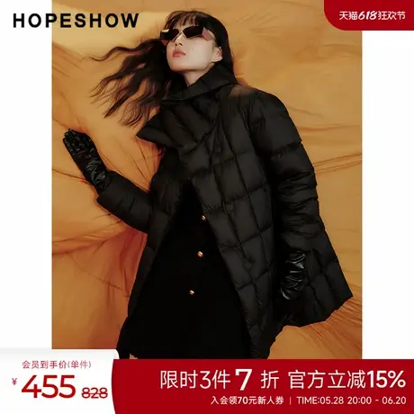 红袖outlets冬季新款女装切格系带翻领一手长羽绒服商品大图