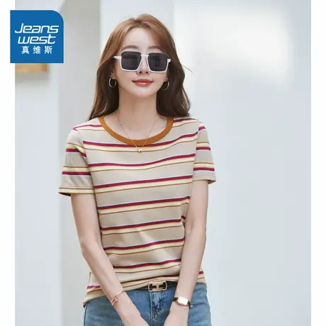 VO真维斯女装2025夏季新款短袖圆领舒适修身显瘦时尚百搭T恤上衣图片