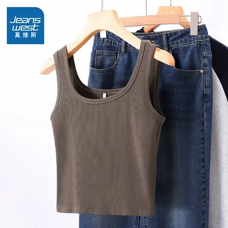 NOB真维斯法式方领修身吊带背心女2025新款夏防走光外穿内搭无袖商品大图