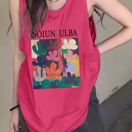 纯棉吊带坎肩背心无袖t恤女2025新款夏外穿中长款宽松慵懒风上衣商品大图