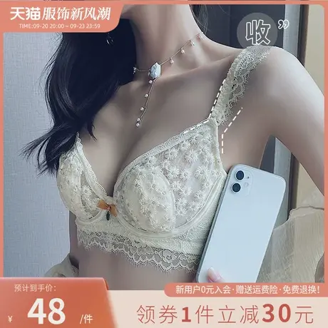 大胸显小缩胸性感纯欲蕾丝内衣女聚拢文胸收副乳防下垂超薄款套装商品大图