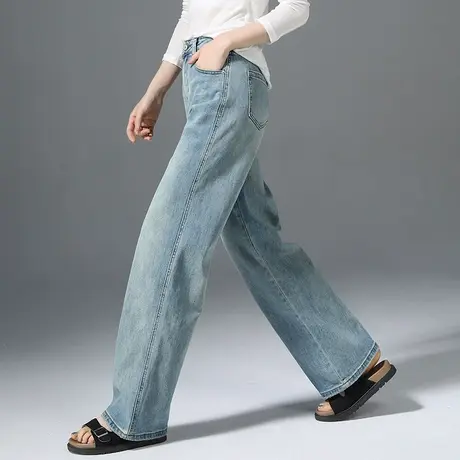 浅色阔腿牛仔裤女2025新款春夏高腰显瘦小个子梨型身材裤子直筒裤商品大图