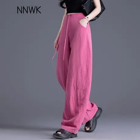 玫粉色裤子女夏薄款2025新款天丝桑蚕丝女裤垂感休闲裤显瘦弯刀裤商品大图