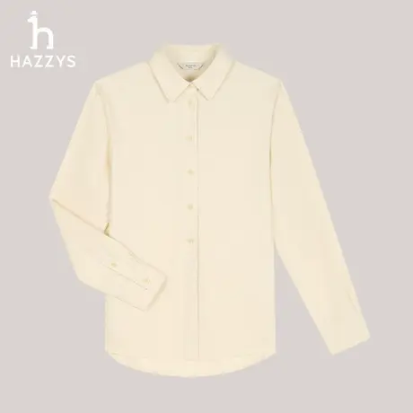 Hazzys哈吉斯简约休闲素色磨毛长袖衬衫女士秋冬时尚衬衣通勤上衣商品大图