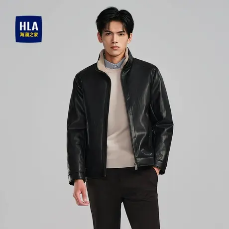 HLA/海澜之家可拆卸毛领羽绒服秋冬纯色双层领简约PU皮外套男商品大图