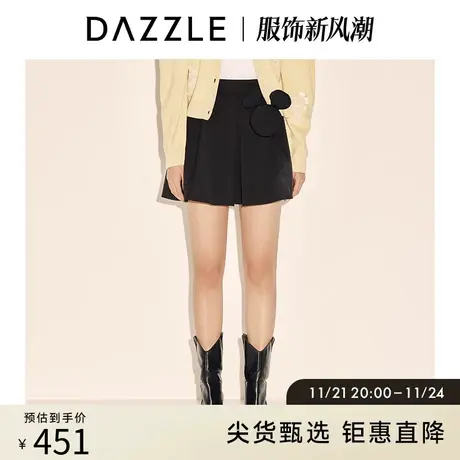 DAZZLE米奇系列 地素奥莱 黑色褶皱米奇短裙半身裙女2E1S2411A图片