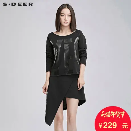 sdeer圣迪奥女装2018冬装酷帅街头字母印花圆领打底T恤S16480256图片