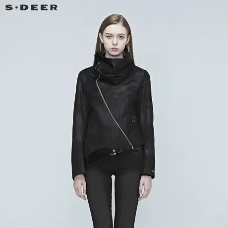 sdeer圣迪奥春装女装酷感堆领印花时尚休闲便装短款夹克S20382203图片