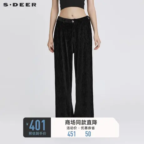sdeer圣迪奥冬装女装松紧拼接肌理垂坠直筒休闲长裤S22480803图片