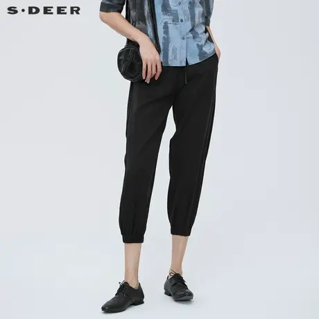 sdeer圣迪奥女装运动松紧抽绳插袋黑色长裤S22280823图片