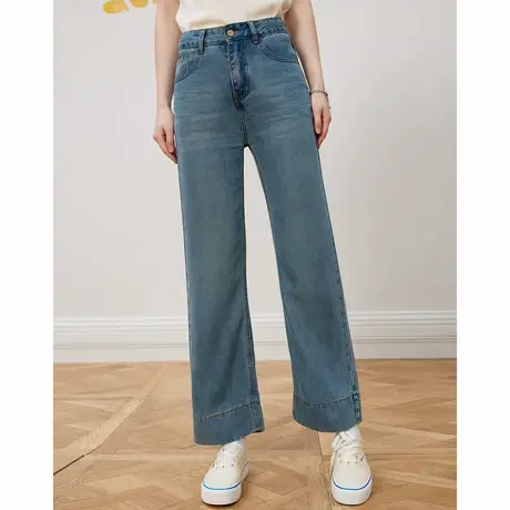 a02高腰休闲宽松百搭天丝面料拖地裤2025春季街头风女式牛仔裤商品大图