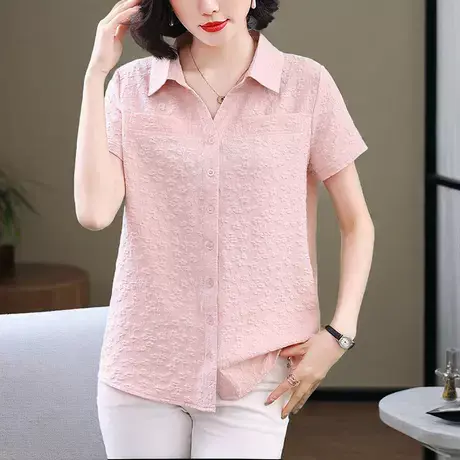 气质女士短袖衬衫夏季2025新款时尚洋气开衫上衣减龄大码妈妈衬衣商品大图