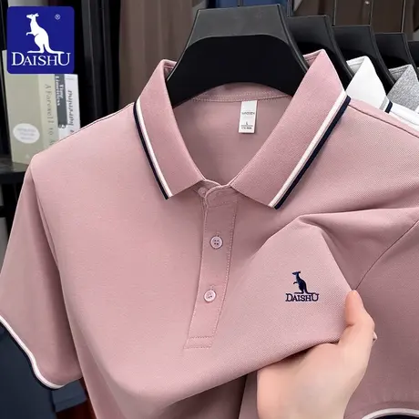 袋鼠夏季精梳棉短袖Polo衫男士高档商务休闲刺绣宽松翻领男装T恤商品大图