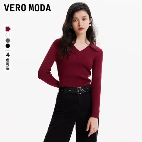 Vero Moda奥莱针织衫女秋冬新款修身翻领V领打底衫气质毛衣商品大图