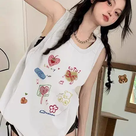 纯棉吊带坎肩背心无袖t恤女2025新款夏外穿高级感宽松慵懒风上衣图片