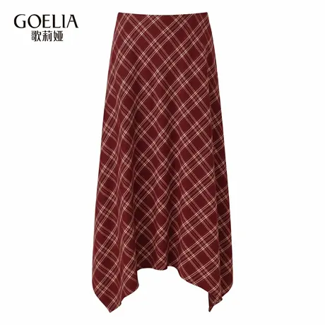 歌莉娅秋季新品不规则下摆格子半裙（配三角巾）1E8J2B570商品大图