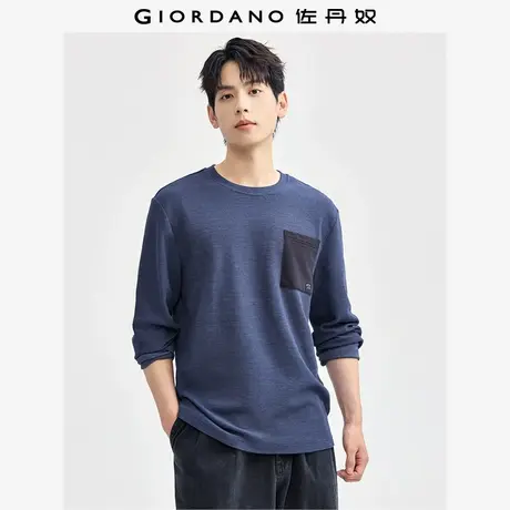 佐丹奴T恤男装华夫格小熊刺绣口袋针织圆领长袖T恤 01024836商品大图