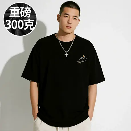 【100%纯棉】300斤大码男装美式重磅胖子短袖T恤半袖五分袖打底衫图片