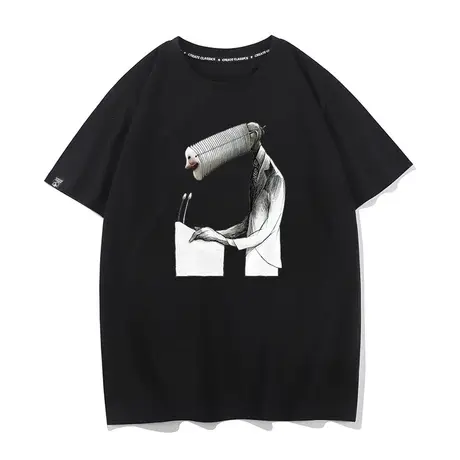 秀洛启发思想讽刺千面人纯棉宽松打底衫半袖短袖T恤男女衣服上衣商品大图