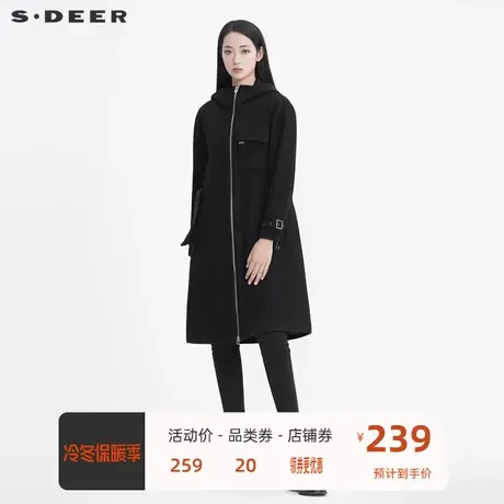 sdeer圣迪奥女个性高领连帽字母胶印飘带拼接毛呢大衣S19481817🔴商品大图