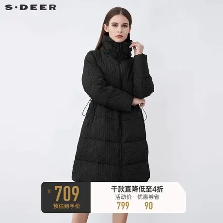 sdeer圣迪奥冬装高领松紧收腰长款黑色羽绒服女S21482498🤓商品大图