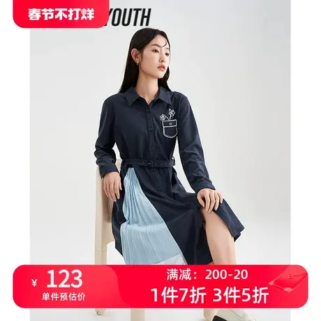 TOYOUTH初语连衣裙女2023春季新款A版型撞色风琴下摆拼接宽松收腰图片