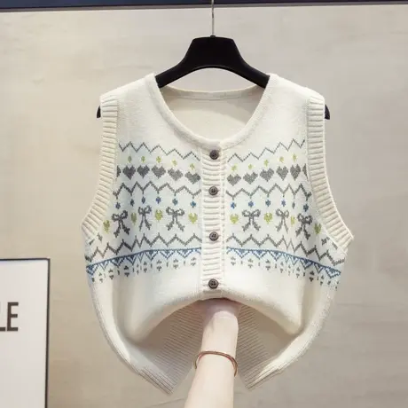 开衫圆领针织马甲背心女2025春秋新款宽松外穿马夹叠穿毛衣坎肩潮商品大图