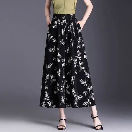 宽松裙裤印花大脚裤女夏季2025新款松紧腰垂感洋气九分阔腿裤裙子商品大图