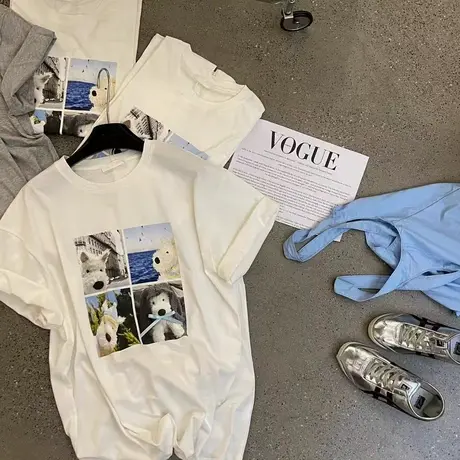 韩国东大门2025夏季新款时尚百搭宽松减龄卡通印花圆领短袖t恤女图片