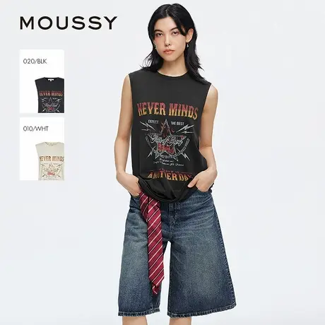 MOUSSY 2025夏季新品渐变字母图案印花纯棉无袖T恤028ISZ90-1381图片