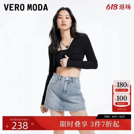 Vero Moda牛仔短裤女2025夏季新款纯棉短款水钻哥特风腰牌裙裤图片