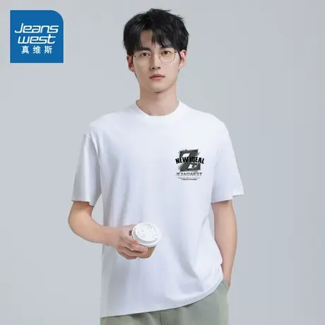 V6真维斯男装宽松体恤衫2025春季新款 时尚印花纯棉通勤短袖T恤衫图片