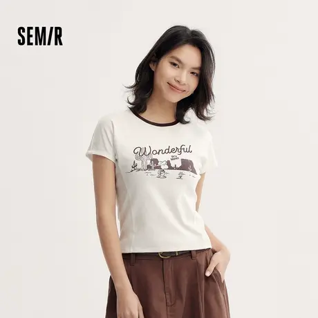 [商场同款]森马史努比系列短袖T恤女2024夏新款短款紧身印花上衣图片