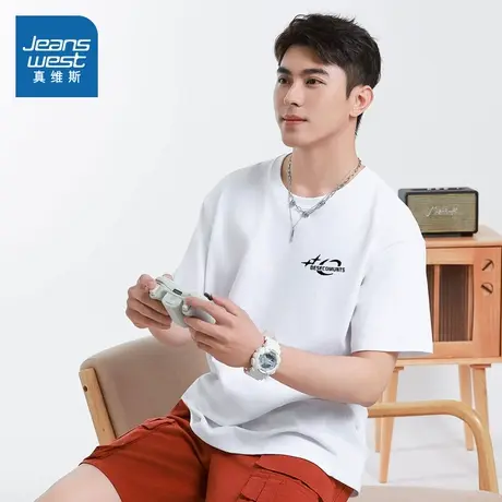 NX真维斯男装简约字母印花上衣2025夏季新款休闲百搭宽松圆领T恤图片