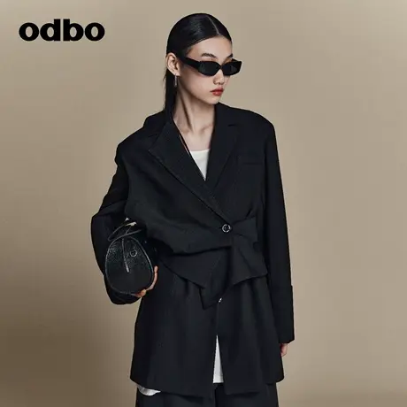 odbo 小众个性不对称高级感超好看外套女中长款春季新品收腰图片