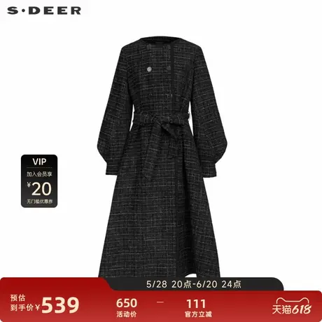 sdeer圣迪奥女装小香风泡泡袖长款大衣S233Z2501图片
