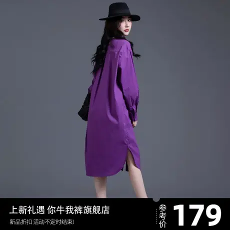 衬衫连衣裙女中长款2023新款气质秋冬高级感超好看休闲紫色衬衣裙商品大图