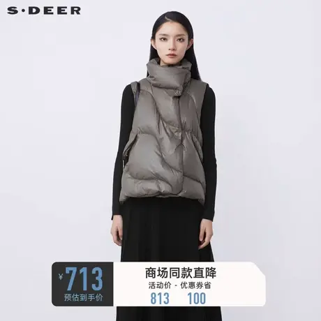 sdeer圣迪奥冬装高领插袋短款宽松A字羽绒马甲S21481605🍑商品大图