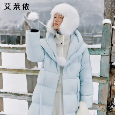 艾莱依致感收腰鹅绒羽绒服新款时尚松弛感连帽腰带西装领外套保暖商品大图