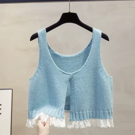 蕾丝开衫圆领针织马甲背心女2025春秋新款外穿马夹叠穿毛衣坎肩潮商品大图