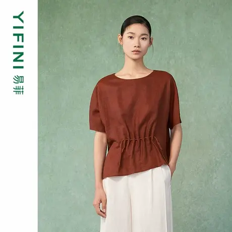 [专柜同款]Yifini/易菲新中式国风莨棉文艺高级感宽松短款小衫女图片