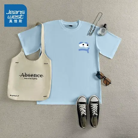 G2真维斯女装半袖上衣 2025秋季新款 重磅纯棉圆领宽松短袖T恤女商品大图