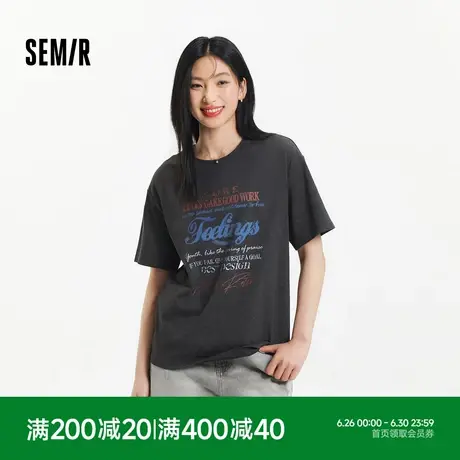 森马短袖T恤女中长款斑驳字母个性夏季街头宽松蜡染做旧上衣潮酷图片