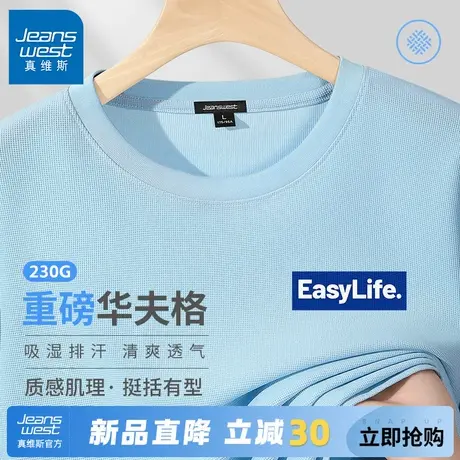 GV真维斯t恤男春秋款宽松圆领上衣男士230G重磅华夫格长袖打底衫A商品大图