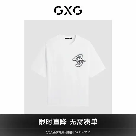 GXG男装2024年夏季男式短袖字母个性印花圆领简约短袖t恤男图片